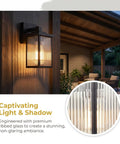 Stunning Matte Black Wall Mount Porch Lights, Dope Outdoor Sconces Featuring Hand Textured Glass And Solid Metal Frame, Badass Front Door Or Garage Entry Exterior Lighting Setup with ribbed glass.
