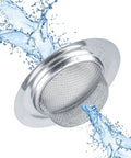 Rock Solid 2 Pack Kitchen Sink Strainer Set No Sweat Stainless Steel Drain Filter With Wide Rim Basin Basket, water flowing through.