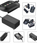 Image collage of 20V Lithium Battery Charger WA3742 Replacement For Multiple 20V Batteries showing different views and LED indicator