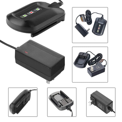 Image collage of 20V Lithium Battery Charger WA3742 Replacement For Multiple 20V Batteries showing different views and LED indicator