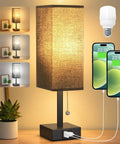 Black Bedside Table Lamp With USB C And USB A Ports, 3 Brightness Levels And 3 Color Temperatures, LED Bulb Shown