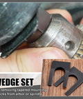 Heavy Duty Four Pack Drill Chuck Removal Wedge Set Compatible With Jt33 And Jt6 Arbors, No Sweat Keyless Chuck Extractor Tool Opens.72 Inch For Smooth Shop Renovations showing wedges in use with drill.