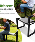 Heavy Duty Foldable Garden Kneeler and Seat with Handle, 12-Inch Wide Cushioned Kneeling Pad, shown in use by a senior.