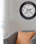 LED Illuminated Outdoor Clock With Temperature And Humidity, 24 Inch Black, Large Bold Arabic Numbers, wall-mounted
