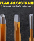 Close-up of 12 Piece Punch And Chisel Set Beefy Heavy Duty Heat Treated Metal Punches Including Cold Chisel Taper Punch Pin Punch