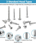 410 Stainless Steel Self Tapping Screws For Metal, Size 8 And Size 10 Self Drilling Assortment Set, various head types shown