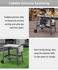 Rolling Pizza Oven Stand With Beveled Stainless Steel Top 31 By 19 Inches Foldable Extension Table Outdoor Bar Cart, gray