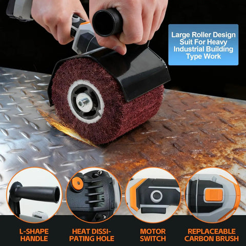Person using Beast Cordless 3in1 Burnishing Polishing Machine With Buffer Polisher And Angle Grinder, shown polishing metal surface.