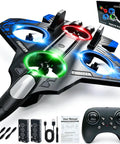 Foam RC Airplane With Lights, 360 Flip Stunt Fighter Jet Drone For Men, controller, and accessories displayed