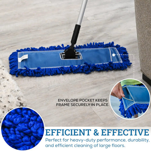 18 Inch Microfiber Dust Mop Head Replacement, Large Washable Commercial Mop Head, Heavy Duty Looped End For Low Lint Cleaning, Blue Mop Head