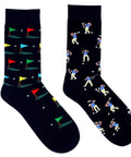Men's Golf Socks 2 Pairs Funny Golfer Crew Socks Navy Blue Comfortable Cotton Blend Size 9 To 13 Unique Golf Gift For Men Dads Husbands Boyfriends Great Gift Idea.