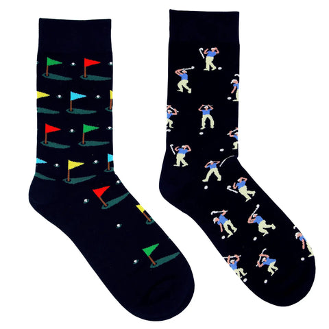 Men's Golf Socks 2 Pairs Funny Golfer Crew Socks Navy Blue Comfortable Cotton Blend Size 9 To 13 Unique Golf Gift For Men Dads Husbands Boyfriends Great Gift Idea.