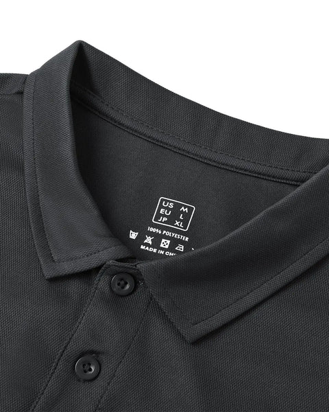 Close-up of Men's Quick Dry Golf Polo Tee With Breathable Mesh Short Sleeve Shirt Moisture Wicking Classic Fit For Tennis Black Large