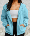 Light Blue Zip Up Hoodie For Women, Ultra Soft Casual Sweatshirt With Long Sleeve Comfort, Premium Ninety Five Percent Polyester Blend