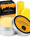 Premium Beeswax Wood Polish and Conditioner, 7.05oz tin, moisturizes wood, includes yellow applicator cloth.
