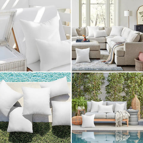 20x20 Inch Outdoor Pillow Inserts Set of 2 Waterproof Cushions for Patio Garden and Balcony, shown on outdoor furniture