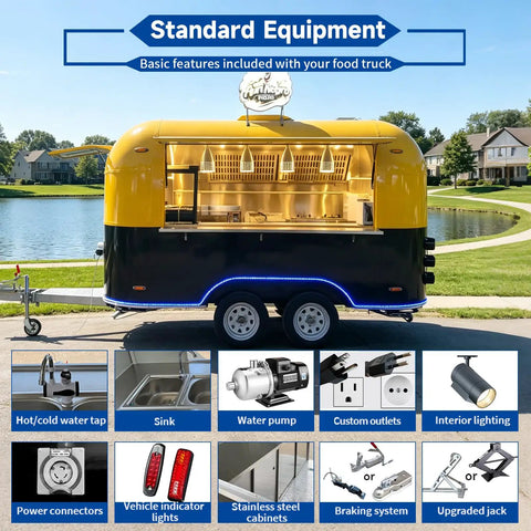 Turnkey Commercial Food Truck For High Volume Burger Stands And Mobile Catering Trailer with stainless steel sink and water pump.
