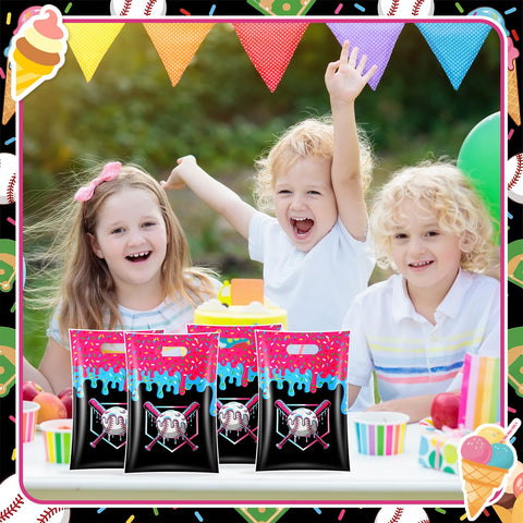 Children with 30 Pcs Baseball Snack Bags With Ice Cream Drip Pattern for Birthday Parties and Events