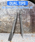 Front view of two 1-1/8 in hex jack hammer chisels (flat and point tips) in gray steel