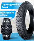 20x4.0 Fat Tire Tube And Folding MTB Tire Puncture Resistant Inner Tube For Mountain Bikes And E Bikes displayed with aggressive tread
