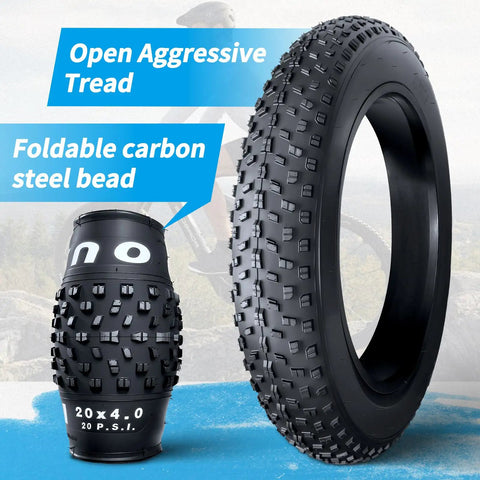 20x4.0 Fat Tire Tube And Folding MTB Tire Puncture Resistant Inner Tube For Mountain Bikes And E Bikes displayed with aggressive tread
