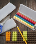 4 Piece Plastic Pencil Case Set With Hinged Lid And Snap Closure For Pencils Pens Drill Bits And Office Supplies White All In One Go To Storage Organizer for school home and office with colored pencils inside.