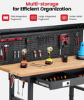 Beefy Heavy Duty Rolling Garage Workbench With Adjustable Height And 2000 Lbs Capacity, 60 Inch Long 22 Inch Wide Rubberwood Top