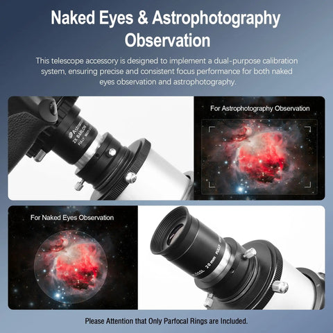 1.25 Inch Parfocal Eyepiece Rings Set of Three For Rapid Focus Switching, with telescope view of nebula for astrophotography