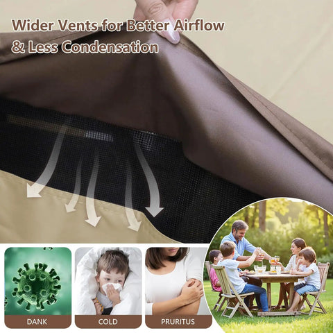 Heavy Duty Waterproof 600D Canvas Round Patio Furniture Cover For All Season Protection with close-up of vent design
