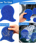 "How to use 6-Piece Laundry Pet Hair Remover Set Reusable Dog And Cat Hair Cleaner, blue fish-tail design in washing machine"