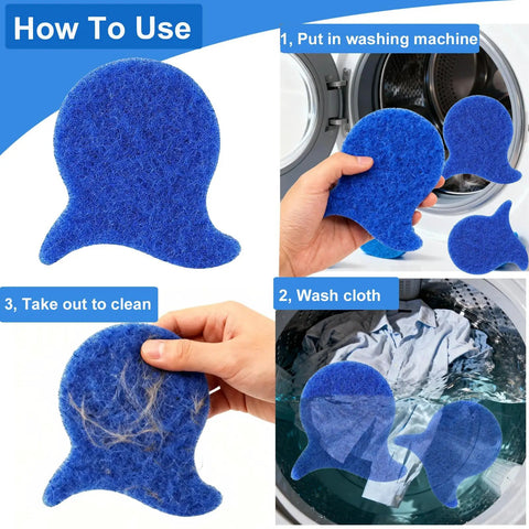 "How to use 6-Piece Laundry Pet Hair Remover Set Reusable Dog And Cat Hair Cleaner, blue fish-tail design in washing machine"