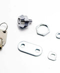 Top Shelf Chrome Tubular Cam Lock For Cabinet Doors And Secure Drawers Featuring A Snug 3/8 Inch Cylinder And Two Matching Keys components including keyed locks and installation hardware.