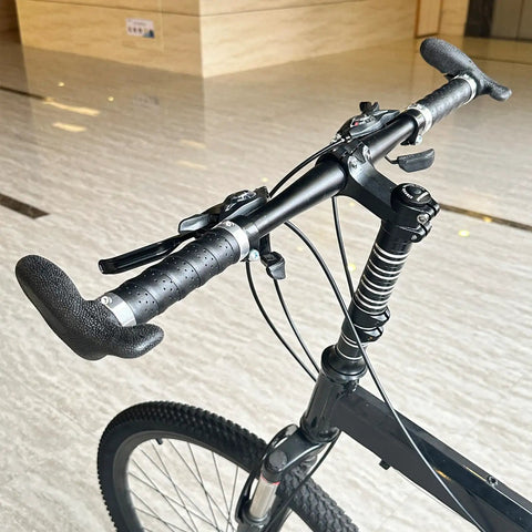 Bar End Grips For 22.2mm Handlebars Ergonomic No Slip End Caps For MTB And City Bikes, attached to a black mountain bike.