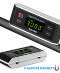 3 In 1 Digital Inclinometer Protractor And Level With Magnetic V Groove Backlit Display 0 To 360 Degrees Angles Tool shown on pipe