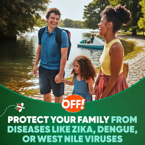 Family enjoying outdoor walk by a lake, highlighting Deep Woods Mosquito And Insect Repellent Wipes With 25 Percent DEET For Up To Eight Hours Of Protection 12 Individually Wrapped Wipes Per Pack Repels Mosquitoes Ticks Gnats And Chiggers Outdoors All Day Bug Defense.