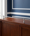 Mini Gallery Rail Set With 5mm Silver Finish Guard Rails And Glass Shelf Spindles for wine cabinets installed on wood furniture