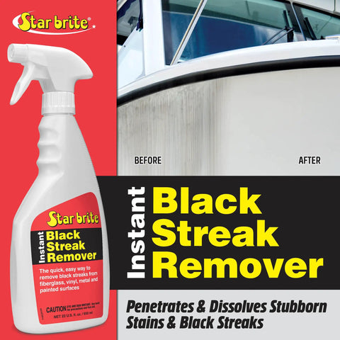 Instant Black Streak Remover Spray For Boats, RVs, Campers And More Quick No Scrub Streak Eliminator Safe On Fiberglass, Metal, Plastic And Painted Surfaces 22 Oz., before and after boat hull spray bottle