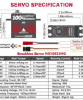 Dimensions and specs of Waterproof Beefy Torque RC Servo 100KG 1380ozin 16.8V HV Brushless Full Metal Gear