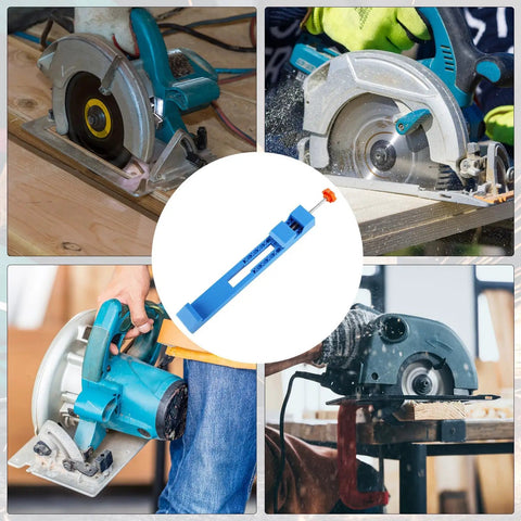 Adjustable Cutting Machine Base Guide for Woodworking in use with electric circular saws, blue plastic, 12.2x1.57x1.18 inches.