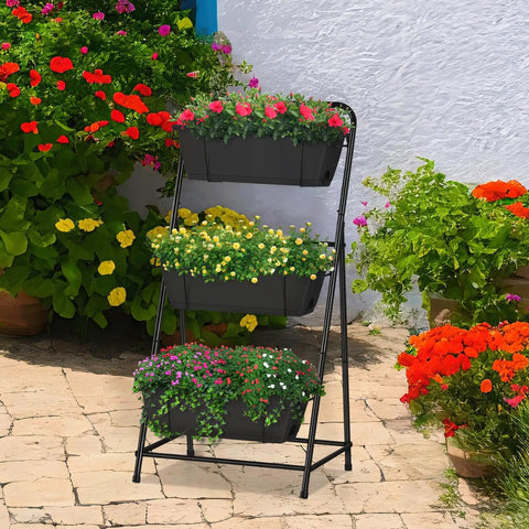 Space Saving 3 Tier Raised Garden Bed Vertical Planter With Drainage Holes And Removable Tray For Patio Balcony Porch Outdoor Herb Box