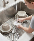 26 Inch Kitchen Sink Bottom Grid And Protector For Handmade Single Bowl Sink With Center Drain Hole in use with dishes