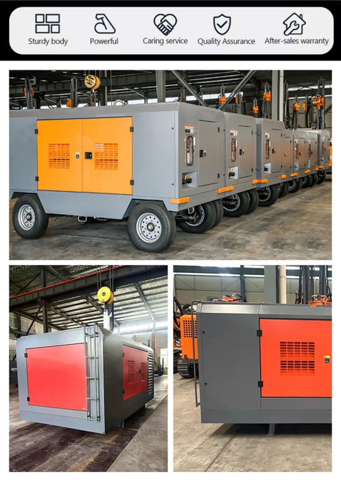 Heavy Duty Electric Mobile Screw Air Compressor For Construction And Mining. High Pressure Industrial Diesel Portable Compressor With 10 To 24 Cfm Airflow. Perfect For Quarry Drilling And Infrastructure Projects Featuring Customizable Options And