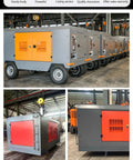 Heavy Duty Industrial Electric Air Compressor With Rotary Screw Tech For Mining And Construction Sites High Power 55kw To 132kw Models mobile unit with durable steel build in industrial setting.
