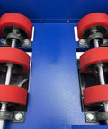 Heavy Hitter 110 Volt Electric Drum Rotator Mixer showing red rubber rollers and metal components for industrial barrel use.