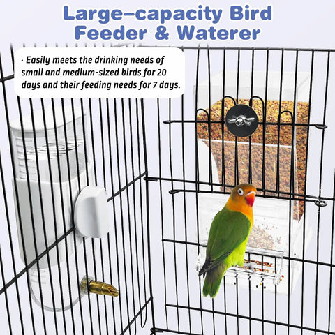 Top Shelf No Sweat Automatic Bird Feeder And Water Dispenser Set slick transparent food container for parrots and lovebirds in cage.