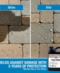 Pro Grade Paver And Concrete Sealant Mixes Up Two Full Gallons With Hella Tough Aqua Blockers showing before and after water resistance on pavers.