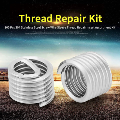 Close-up of 100 Pcs Wire Thread Inserts Kit 304 Stainless Steel M6x1.0x1.5D Thread Repair Inserts in sunset backdrop