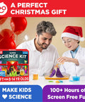 Father and child using Hands On Science Kit For Kids Ages 8 To 12 With 100 Plus Chemistry And STEM Experiments Geyser Tube Ideas kit
