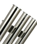 Close-up of 316 Stainless Steel Triple Tube Fishing Rod Rack, Wall Or Side Mount Rod Holder Bracket, polished tubes against white