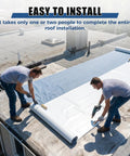 Two men installing Self Adhesive Waterproof Roofing Roll, 39X32 Feet Synthetic Rubber Membrane on a flat roof.